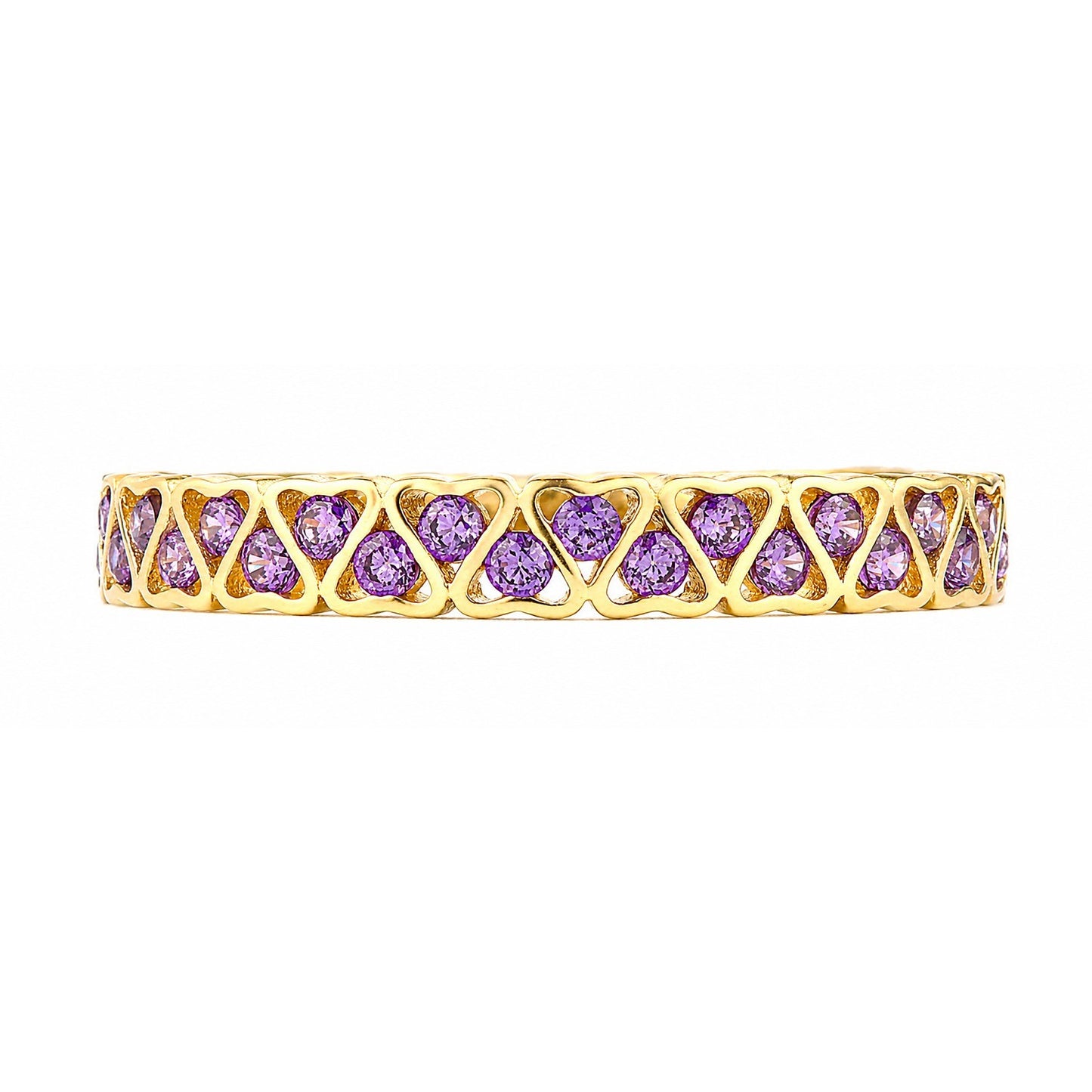 9k Yellow Gold Amethyst Heart Eternity Band Stackable Ring Sizes KLMNOPQRS
