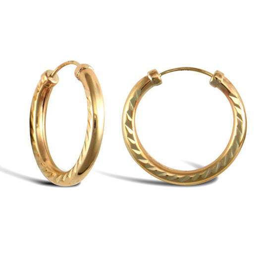 9ct Yellow Gold Hoop Style Earrings British Made Hallmarked 18mm