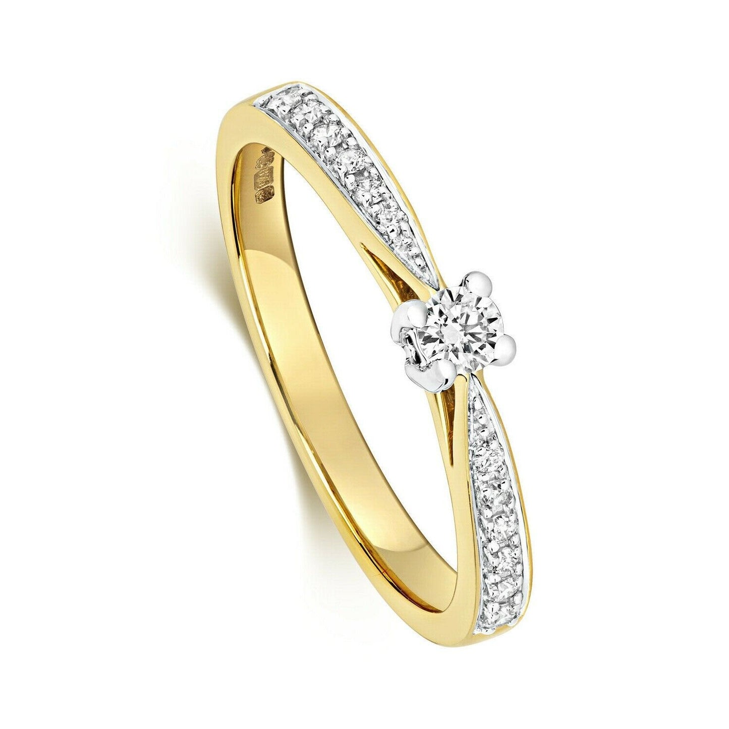 Real Diamond Solitaire Ring 0.20ctw 9ct Yellow Gold Engagement Size J - Q