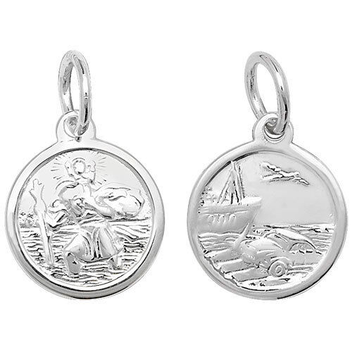 St Christopher Pendant Solid Silver Double Sided 13mm