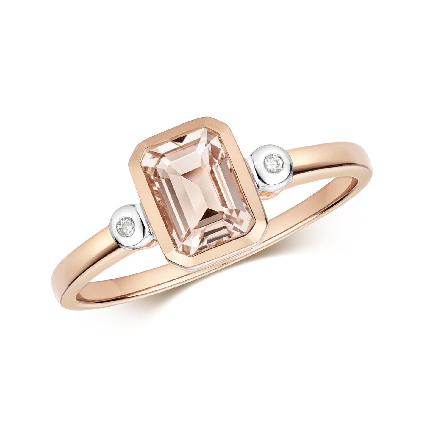 Real Morganite and Diamond Ring Solid Rose Gold Emerald Cut Solitaire Size J - Q
