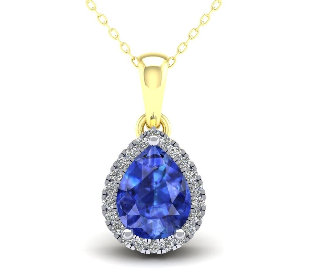 Sapphire Pear Cluster Pendant Solid 9ct Yellow Gold 18" Chain Hallmarked