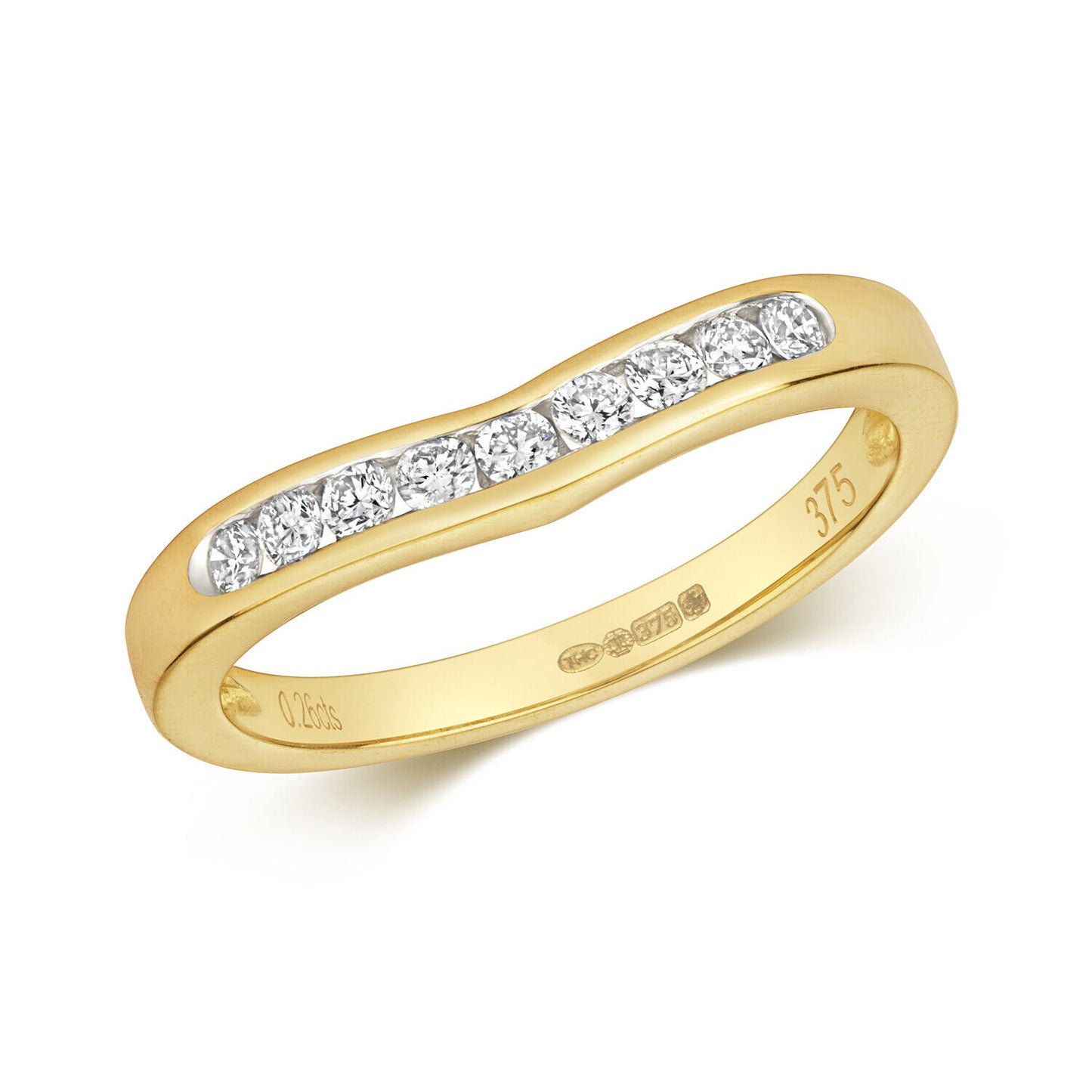 Real Diamond Soft Wishbone Ring 9ct Yellow Gold 0.25ct Eternity Anniversary Band