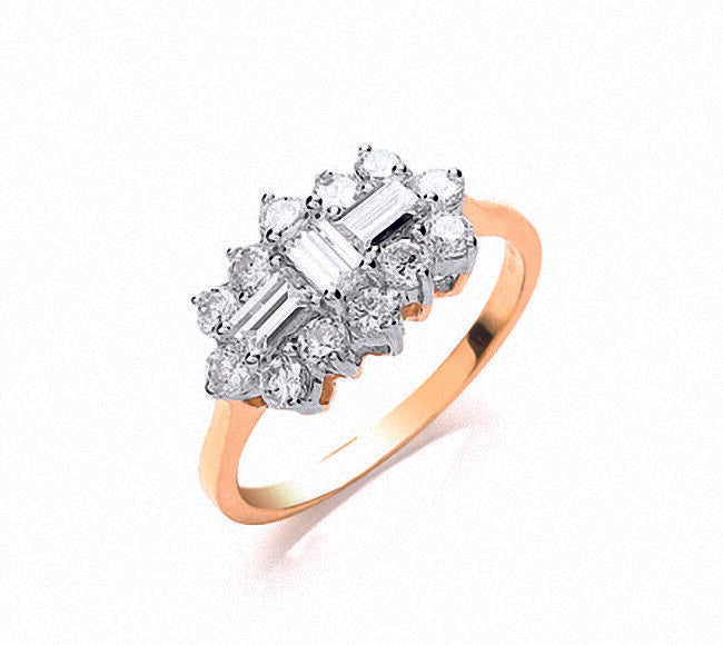 1 Carat Boat Cluster Ring Yellow Gold Cluster Engagement Ring Ladies Dress Ring