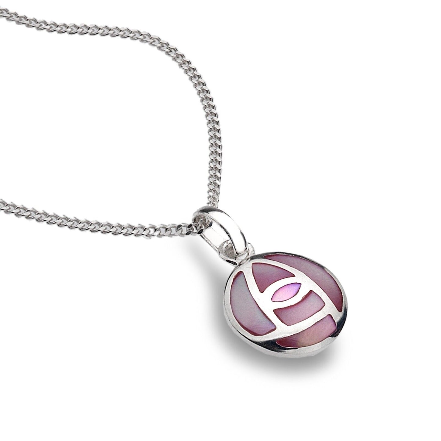 Mackintosh Rose Pendant Sterling Silver Pink Mother of Pearl All Chain Lengths