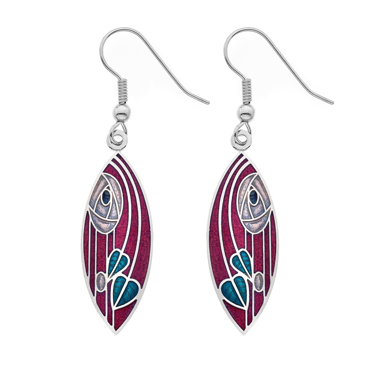 Mackintosh Rose Leaves Drop Earrings Marquise Silver Plated Branded Packaging