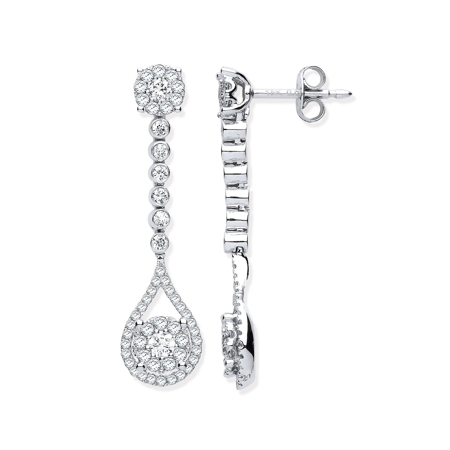 18ct White Gold 1.00ct Diamond Pear Shape Design Drop Earrings 31mm Hallmarked