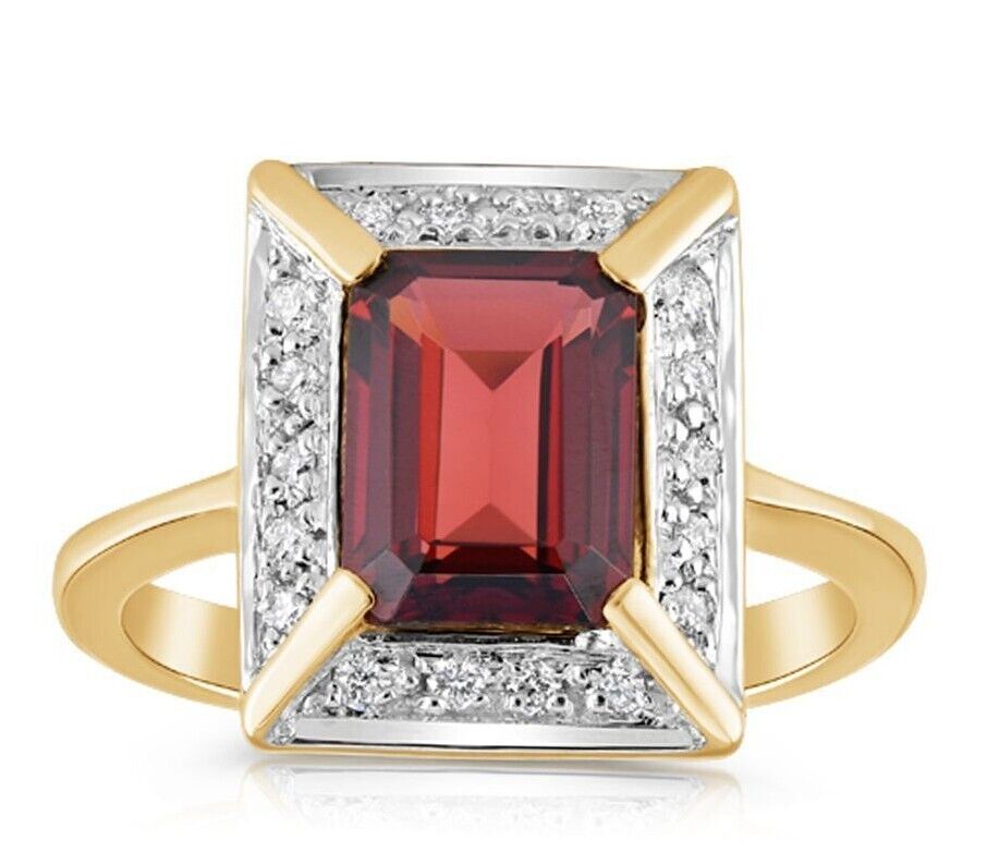 9ct Yellow Gold 0.12ct Diamond & 1.90ct Garnet Ring