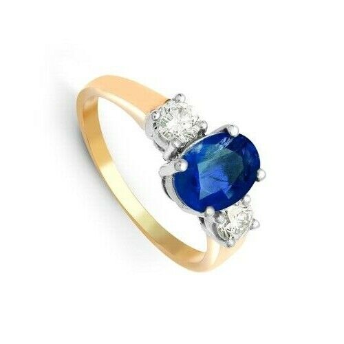 Real Sapphire and Diamond Ring 18ct Yellow Gold Three Stone Trilogy