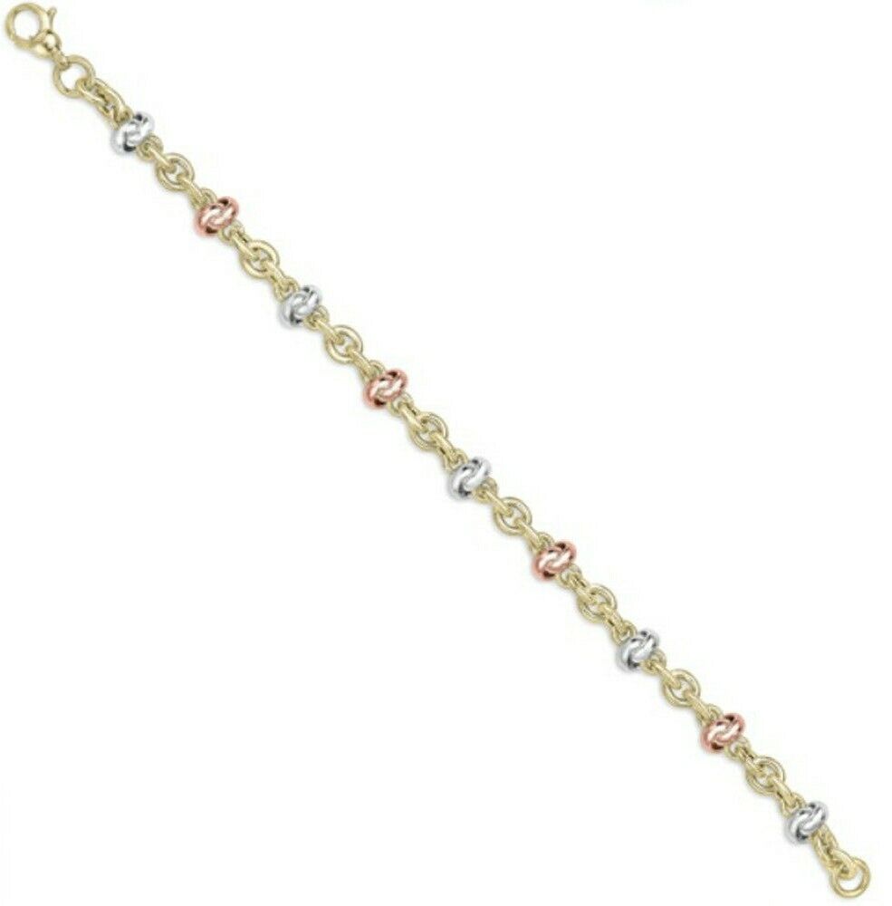 9ct Multi Tone Gold Bracelet Knot and Round Links Hallmarked
