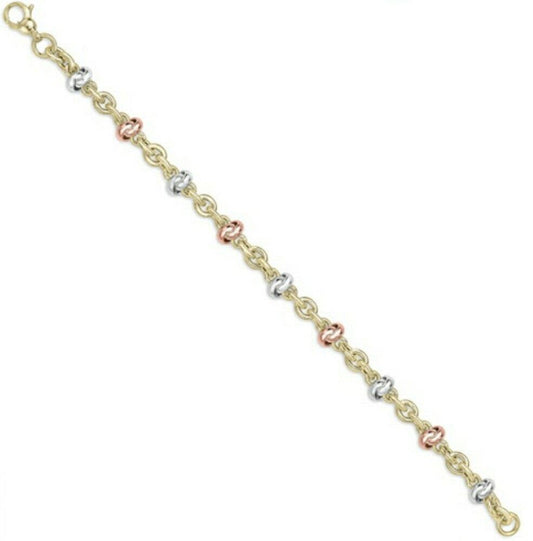 9ct Multi Tone Gold Bracelet Knot and Round Links Hallmarked