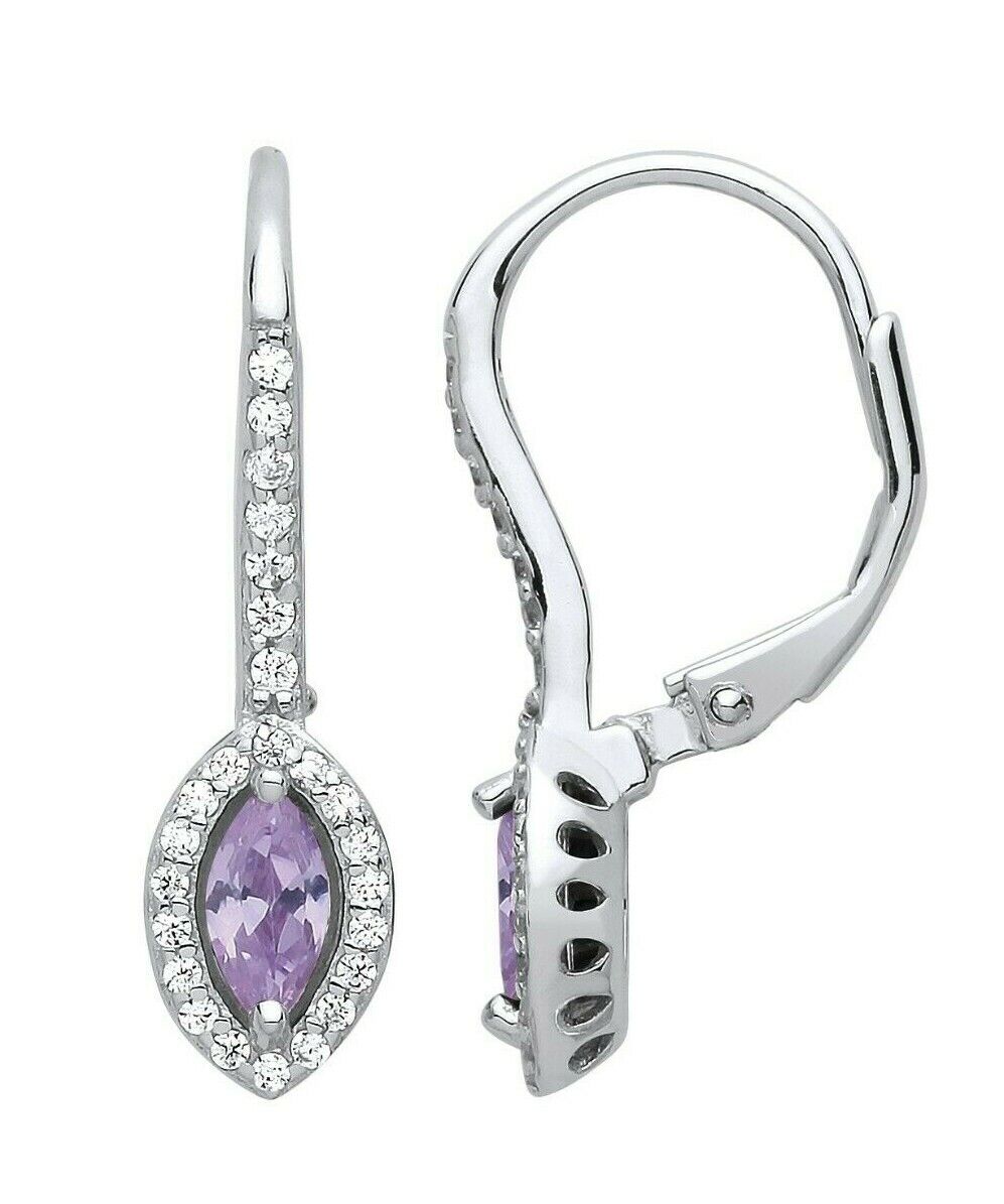 Tanzanite Marquise Hoop Drop Earrings Sterling Silver Rhodium Plate 925 Hallmark
