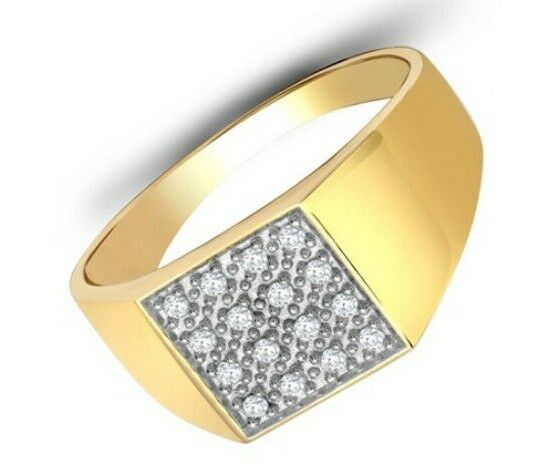 Gents 9ct Yellow Gold Square Signet Ring Natural Diamonds Hallmarked