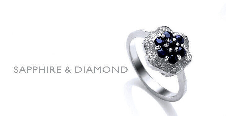 Sapphire and Diamond Ring Sterling Silver platinum Plated