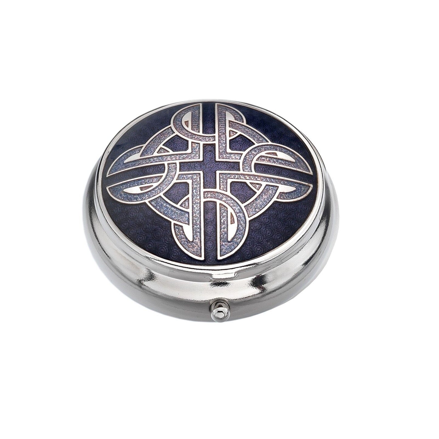 Pillbox Silver Plated Cross Celtic Knot Design Purple Brand New and Boxed