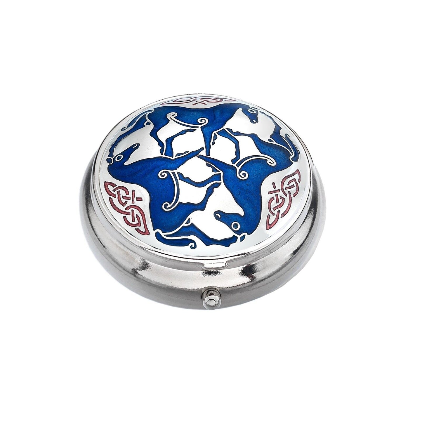 Pillbox Silver Plated Celtic Horse Horses Blue Brand New and Boxed