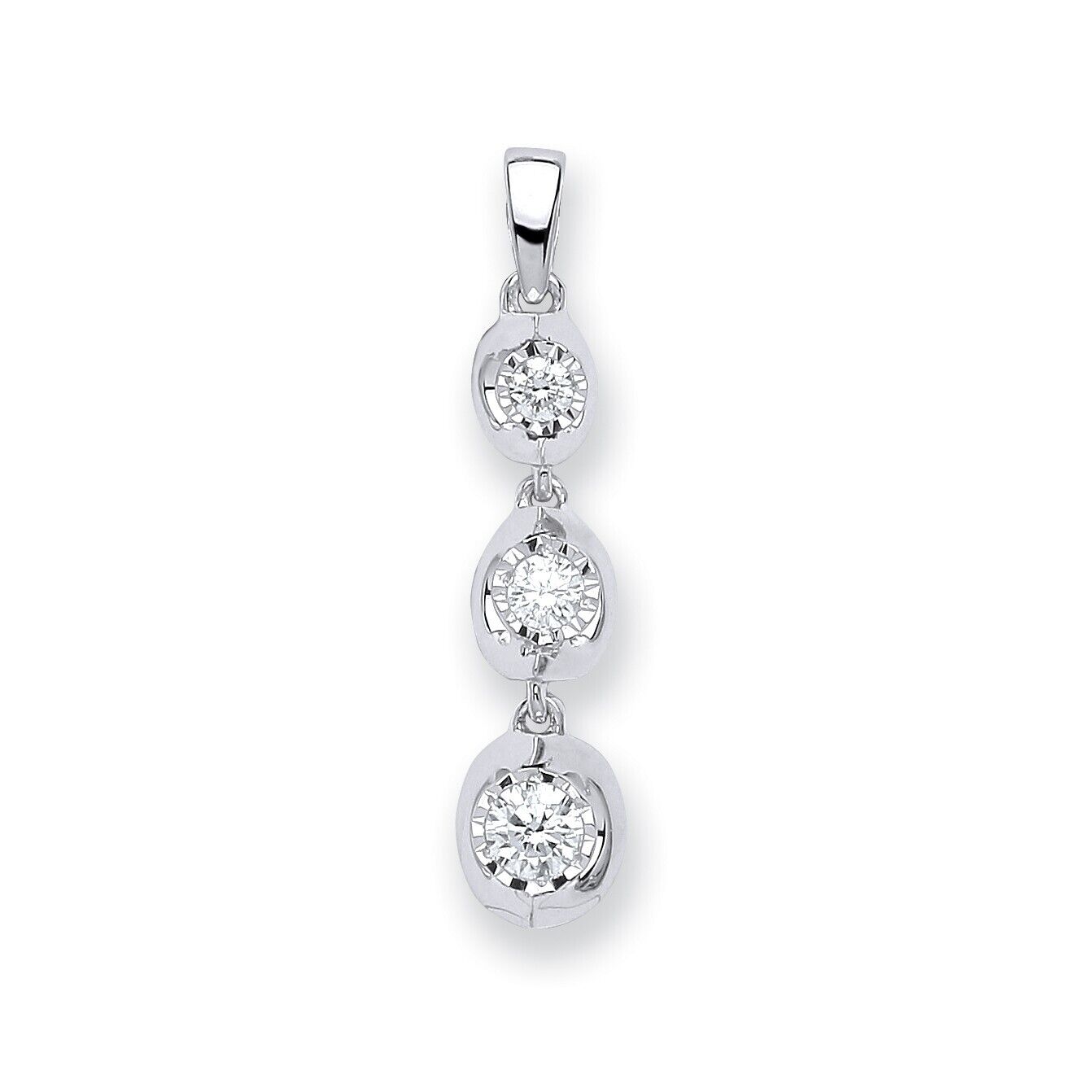 9ct White Gold 0.23ct Diamond Trilogy Drop Pendant Hallmarked