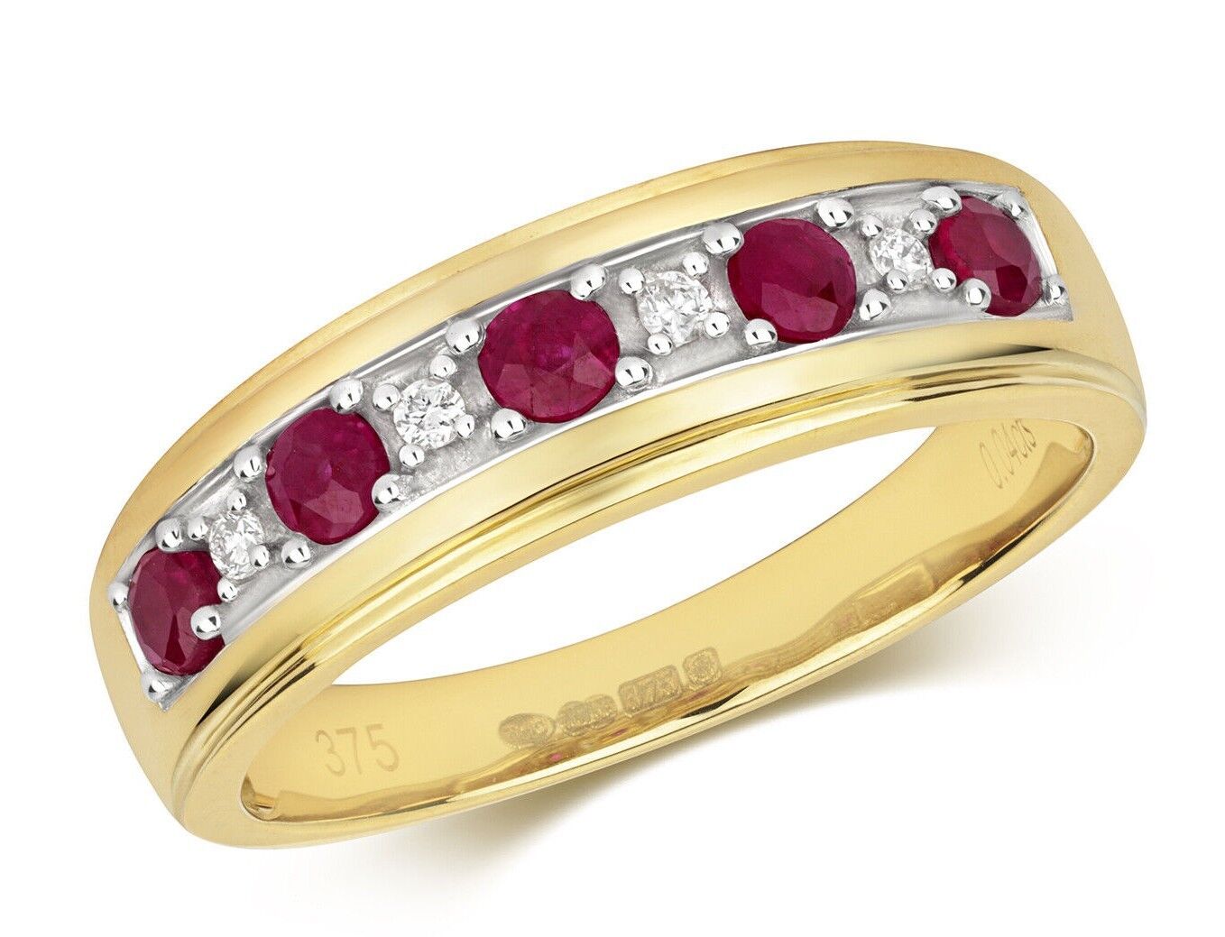Real Ruby and Diamond Eternity Ring 9ct Yellow Gold Band