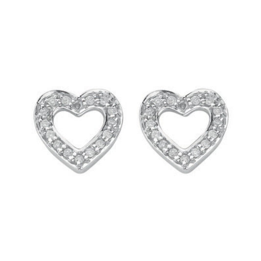 18ct White Gold 0.18ct Diamond Heart Stud Earrings Hallmarked - 9mm
