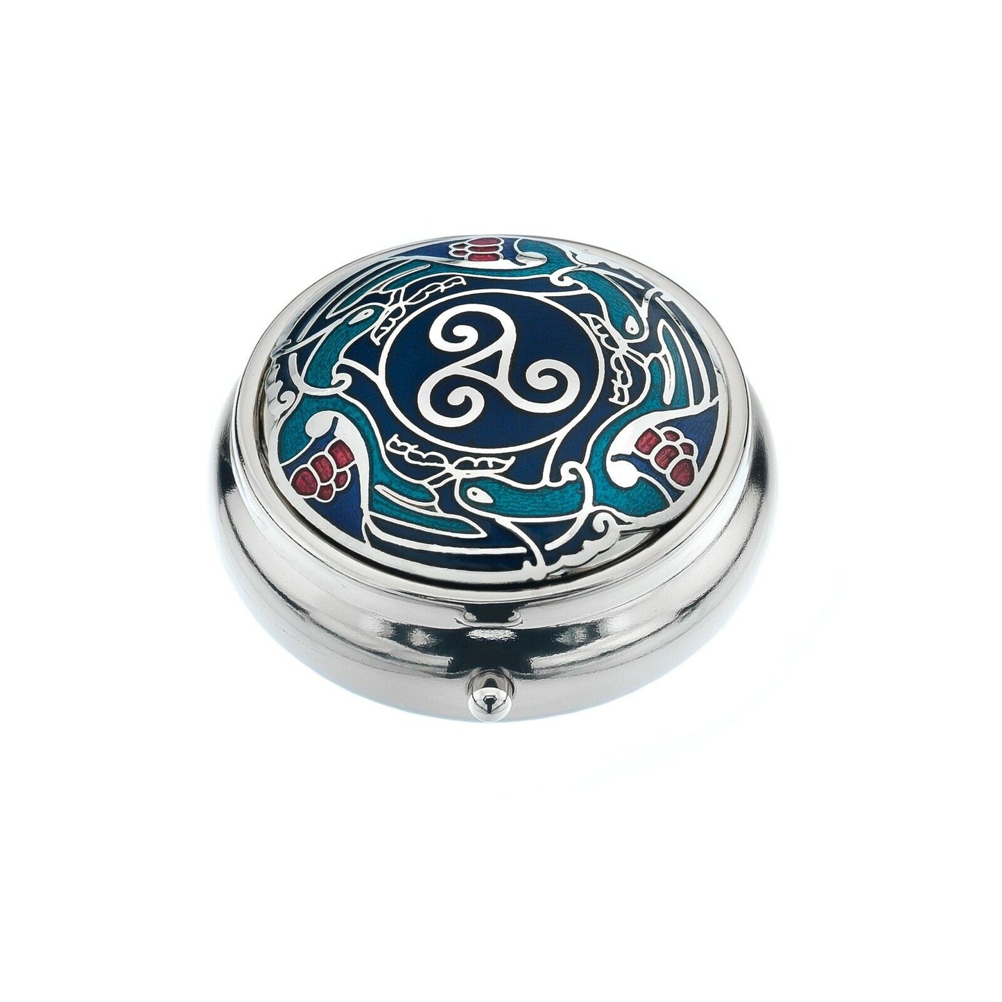 Luxury Pillbox Blue Silver Plated Celtic Birds Triskele Brand New and Boxed