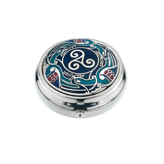 Luxury Pillbox Blue Silver Plated Celtic Birds Triskele Brand New and Boxed