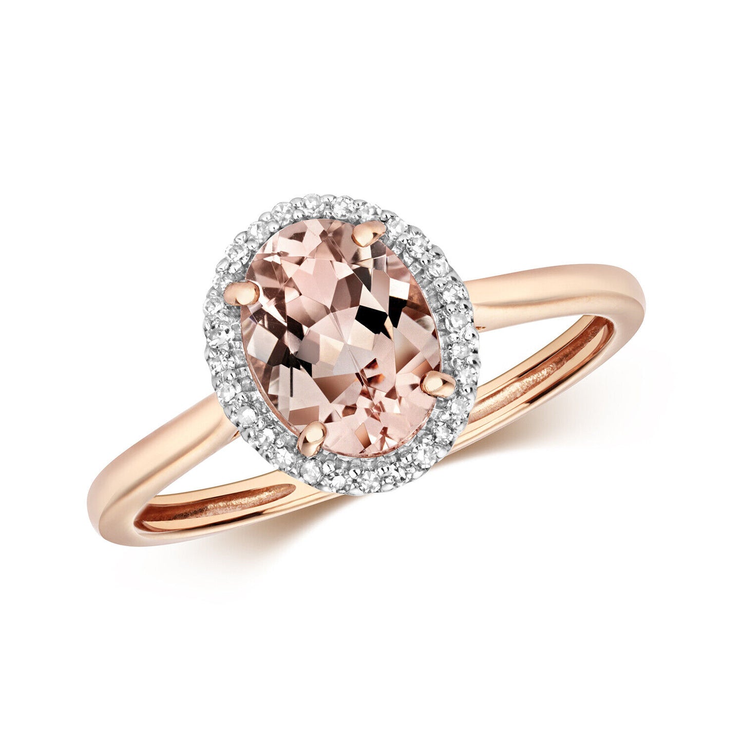 Real Morganite and Diamond Ring Solid Rose Gold Oval Cluster Size J - Q