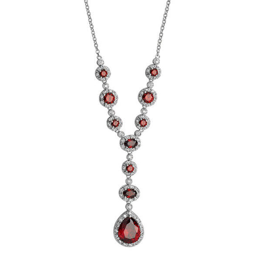Garnet Necklace Solid Sterling Silver 18" Length Hallmarked British Made