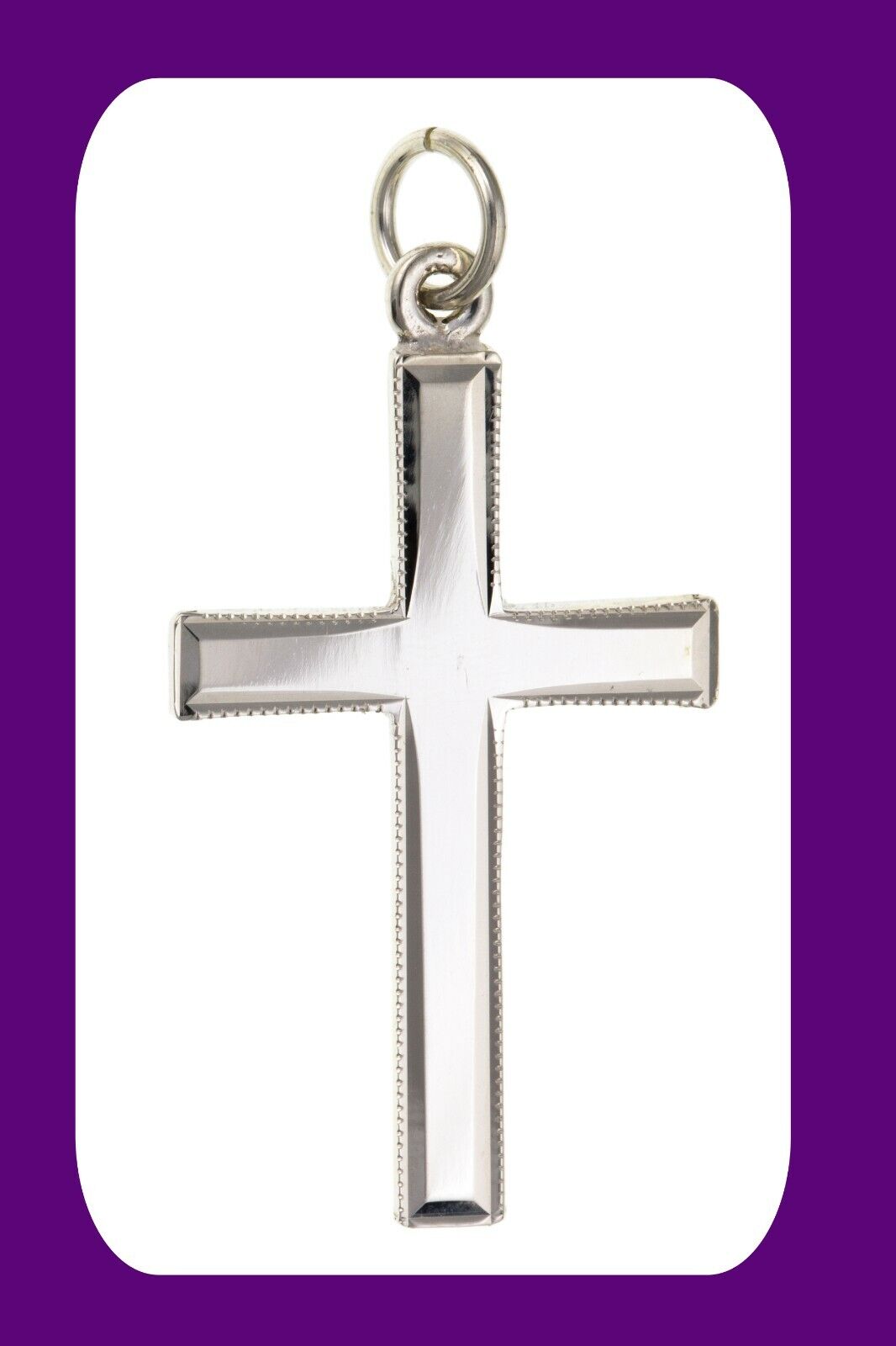 Sterling Silver Millgrain Edged Cross Pendant 925 Hallmark 30 x 18mm