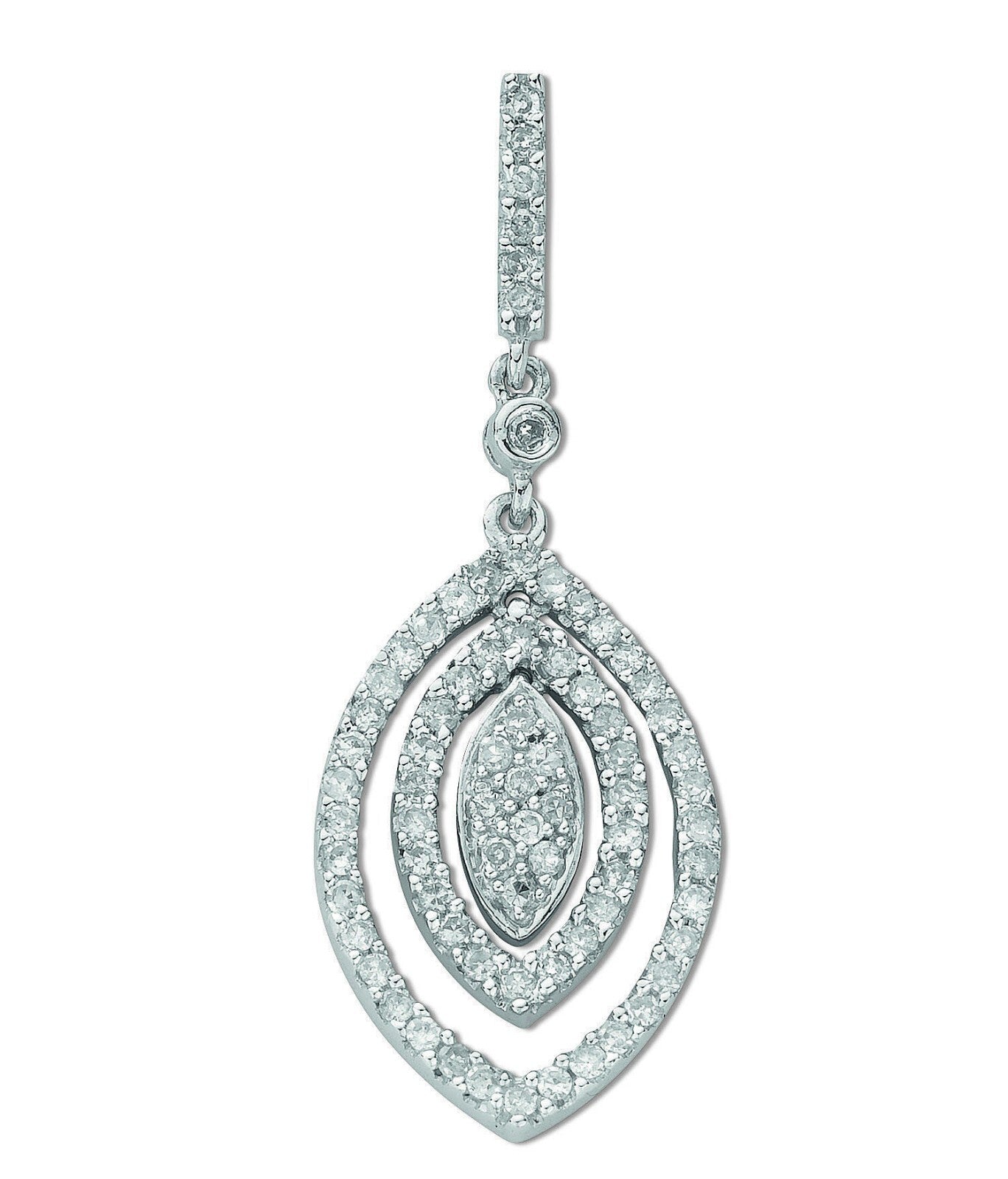9ct White Gold 0.50ct Diamond Marquise Drop Pendant Made in London