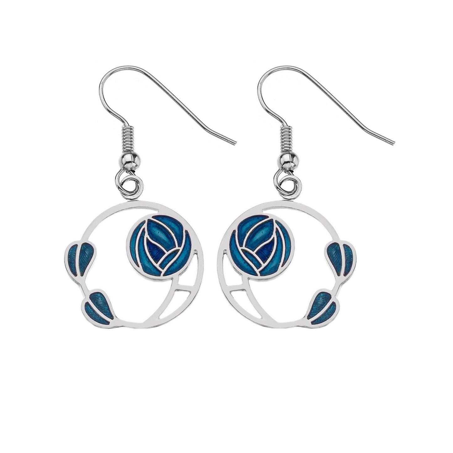 Mackintosh Rose and Leaves Earrings Drop Drops Silver Plated Branded Packaging