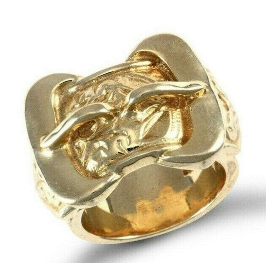 Gents Double Buckle Ring HEAVY Yellow Gold Hallmarked British Made Men's Band