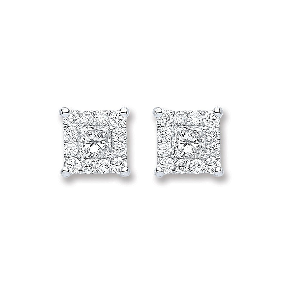 18ct White Gold 0.50ct Diamond Square Stud Earrings Hallmarked