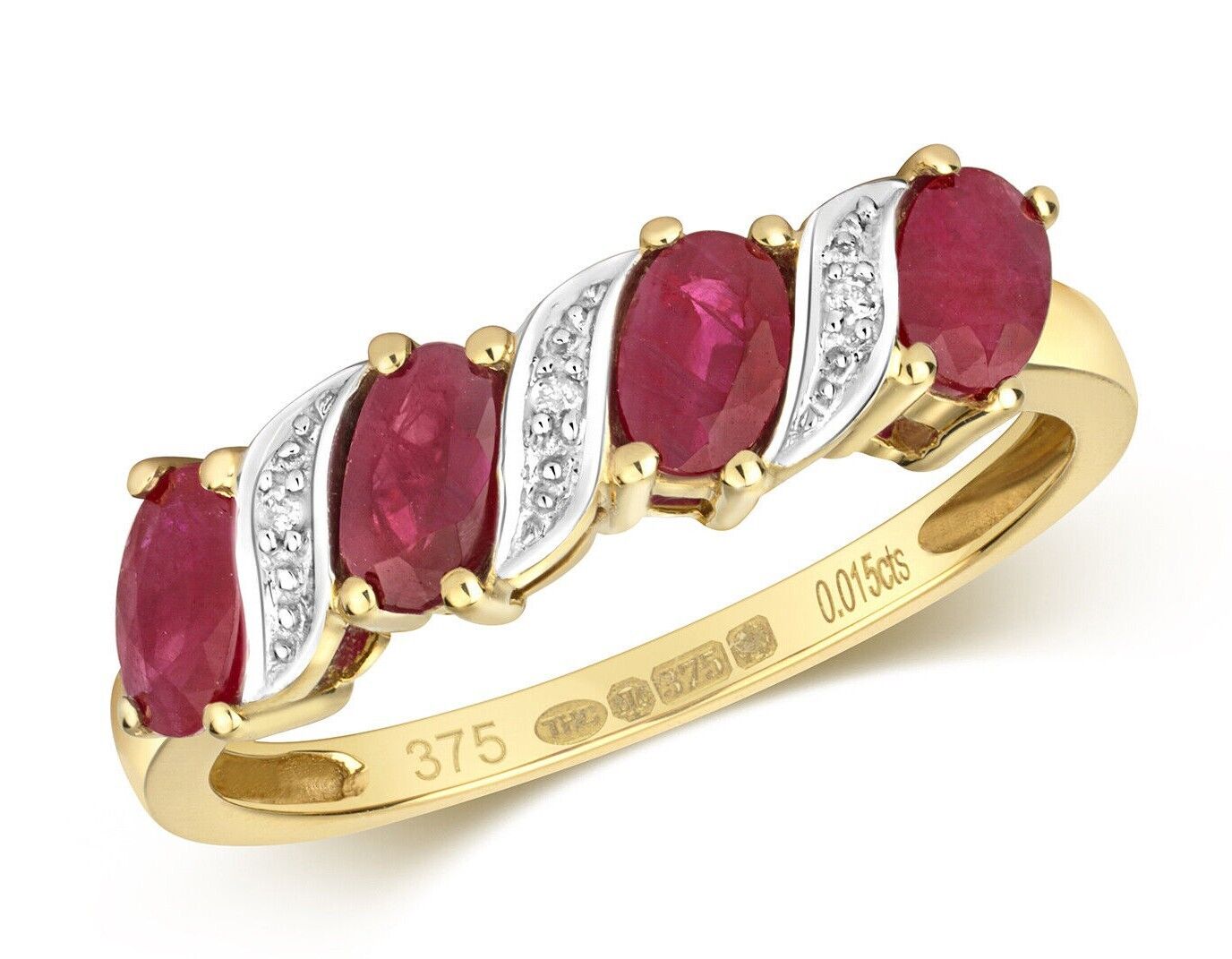 Real Ruby Ovals and Diamond Eternity Ring Solid Yellow Gold Anniversary Band
