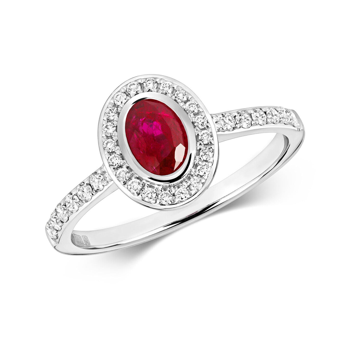 Real Ruby and Diamond Ring 9ct White Gold Oval Cluster Halo Engagement