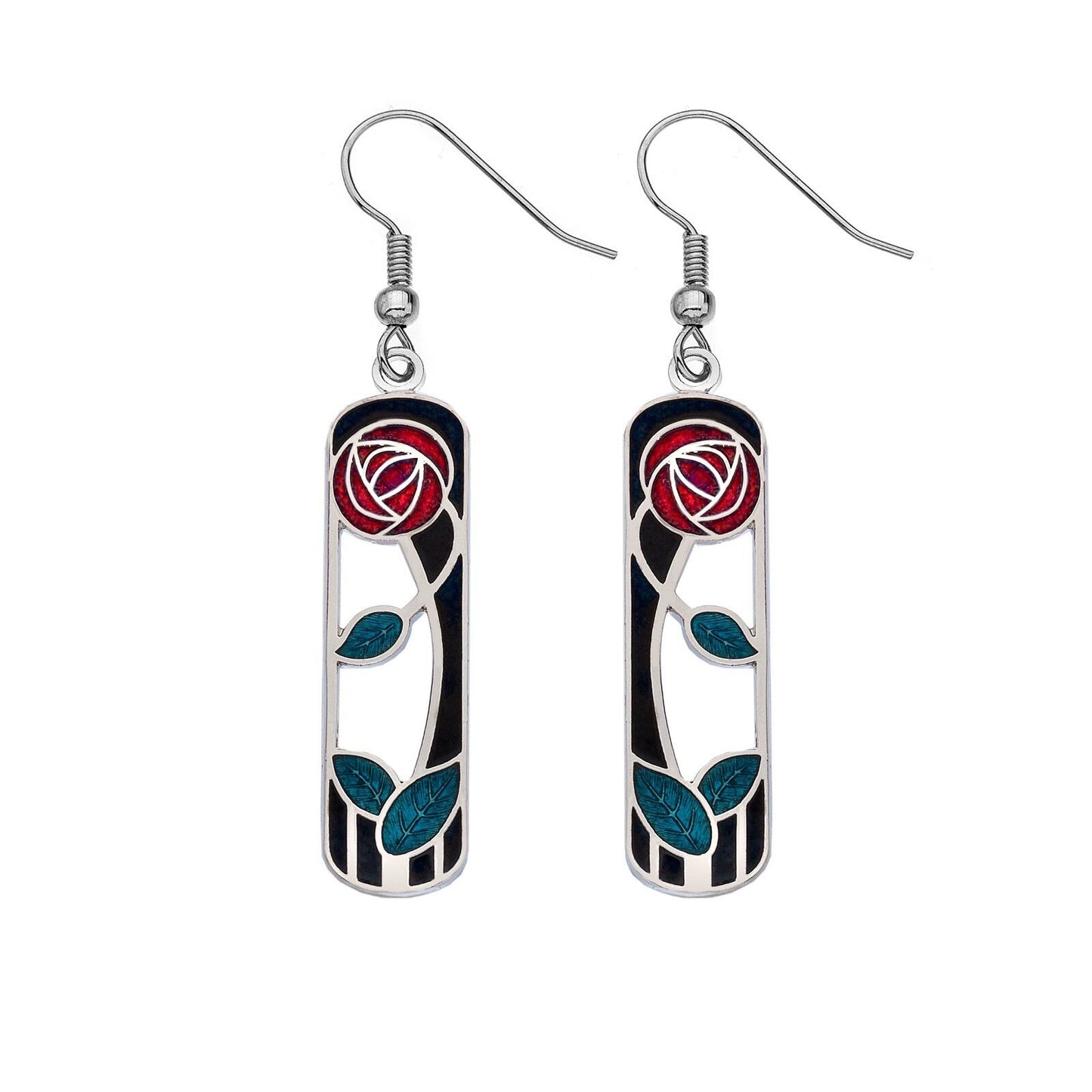 Mackintosh Rose and Leaf Drop Earrings Silver Plated Branded Packaging