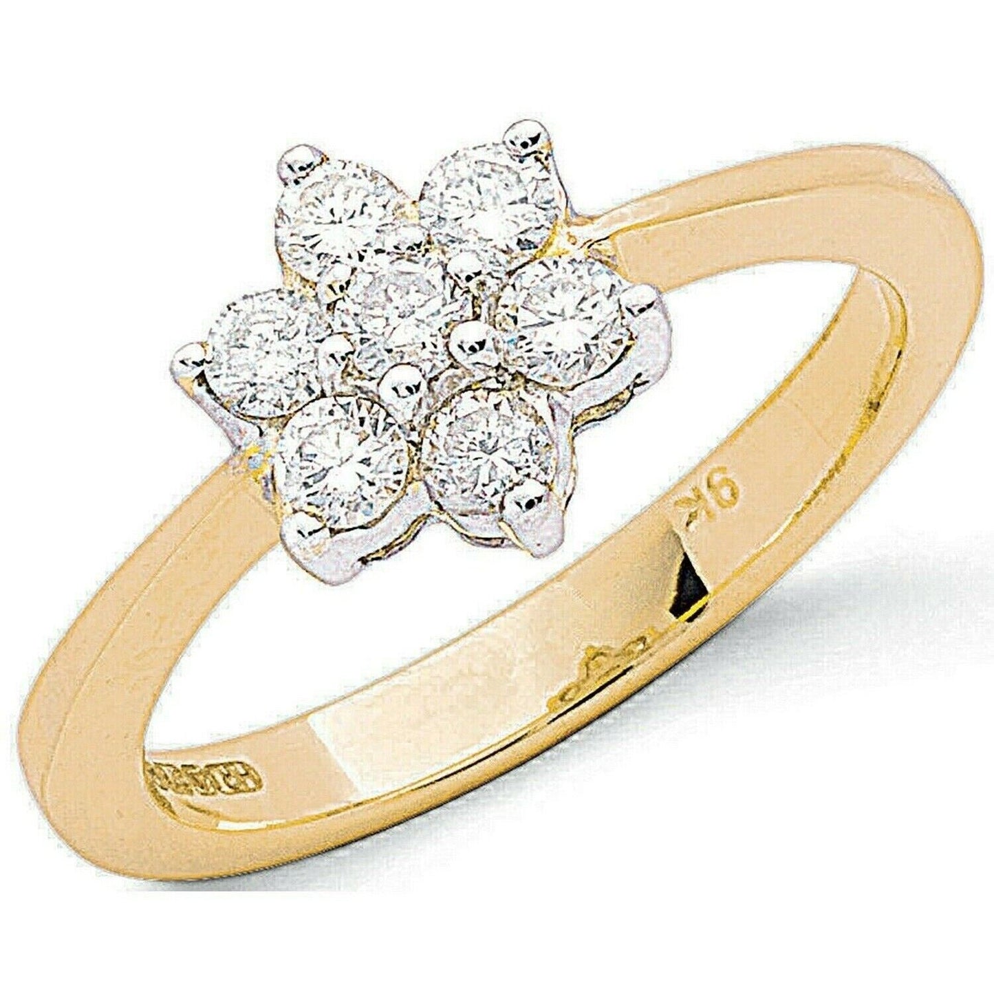 9ct Yellow Gold 0.50ctw Real Diamond Flower Cluster Ring