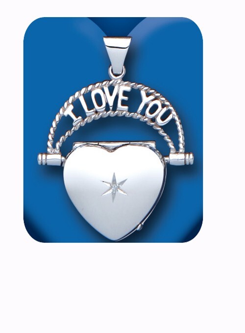 Real Diamond I LOVE YOU Fob Locket Solid Sterling Silver 925 Hallmark