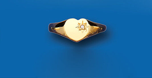 Child's Diamond Signet Ring Yellow Gold Heart Hallmarked British Made sizes A-H
