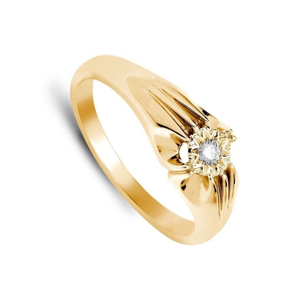 9ct Yellow Gold Gents Diamond Ring Solitaire Single Stone Gypsy Setting Hallmark