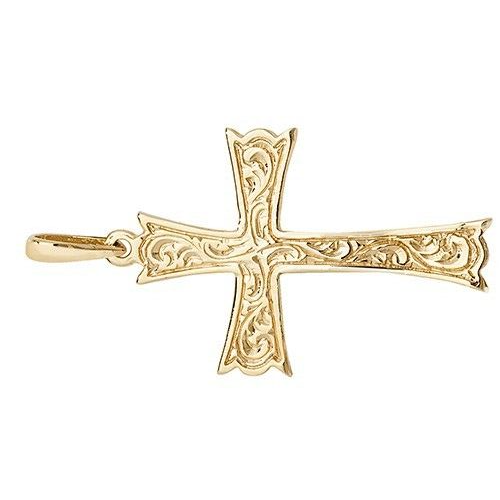 9ct Yellow Gold Patterned Cross Pendant Large 30 x 21mm Christianity Christening