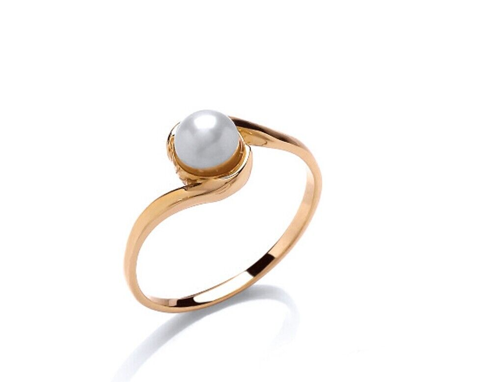 Freshwater Cultured Pearl Ring 9ct Yellow Gold Twist Solitaire Fully Hallmarked