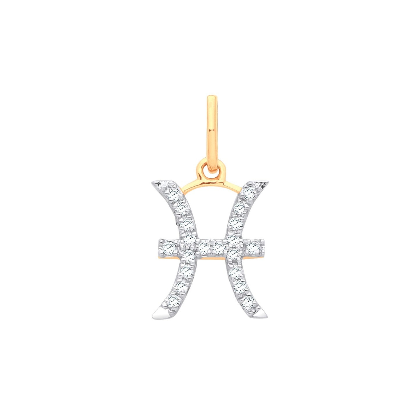 9ct Yellow Gold Pisces Zodiac 0.10ct Pendant Made in London