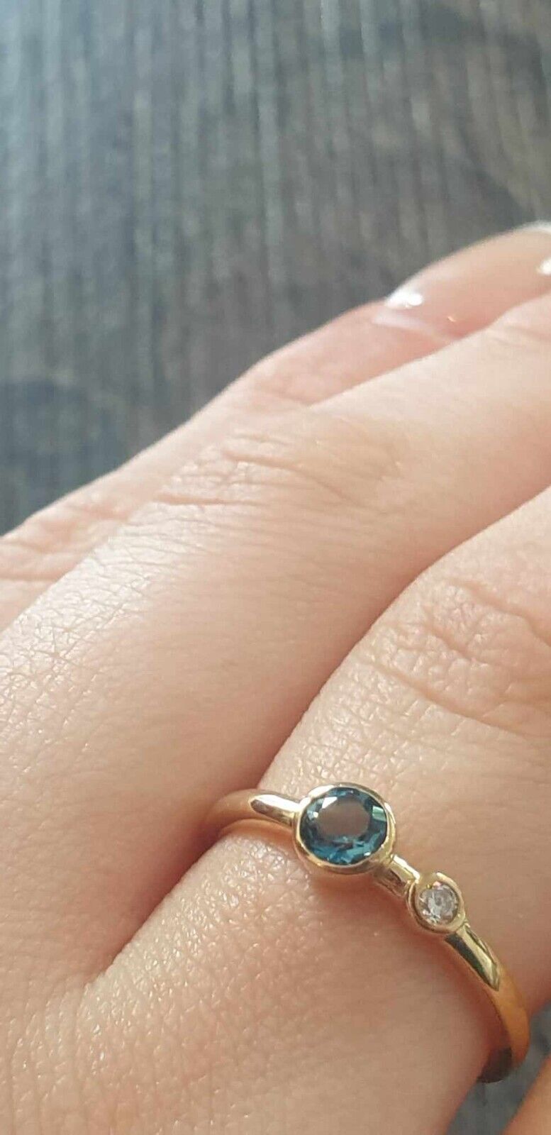 Real London Blue Topaz and Diamond Ring Solid Yellow Gold Solitaire Size J-Q