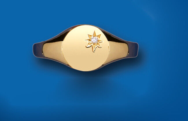 Diamond Signet Ring Heavyweight Yellow Gold Ladies Hallmarked size L - Q
