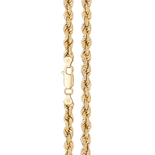 Yellow Gold Rope Chain 28" Hallmarked Men's Women's 100 Gauge 5mm wide