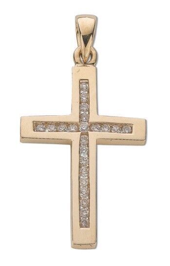 9ct Yellow Gold 0.35ct Diamond Cross Pendant Hallmarked Channel set Diamonds