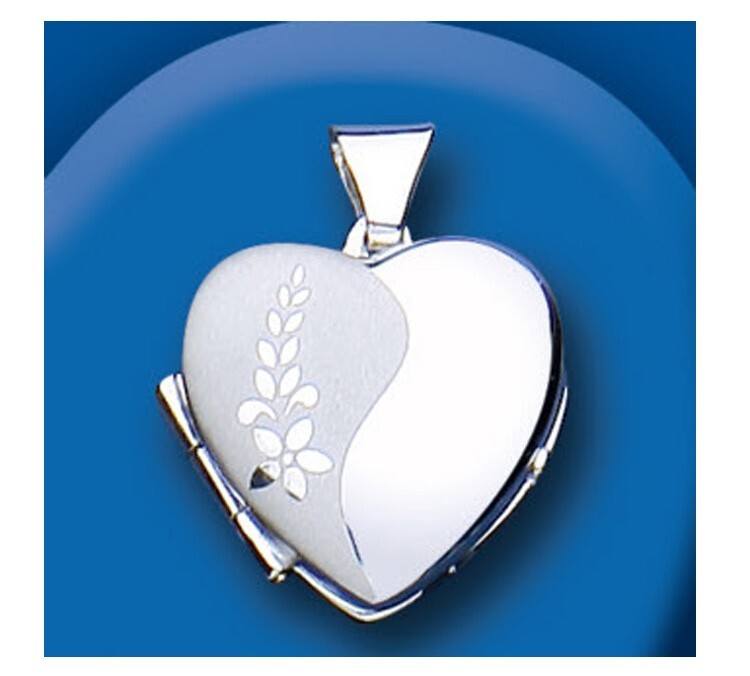 Flower Design Heart Locket Solid Sterling Silver 925 Hallmark 16mm
