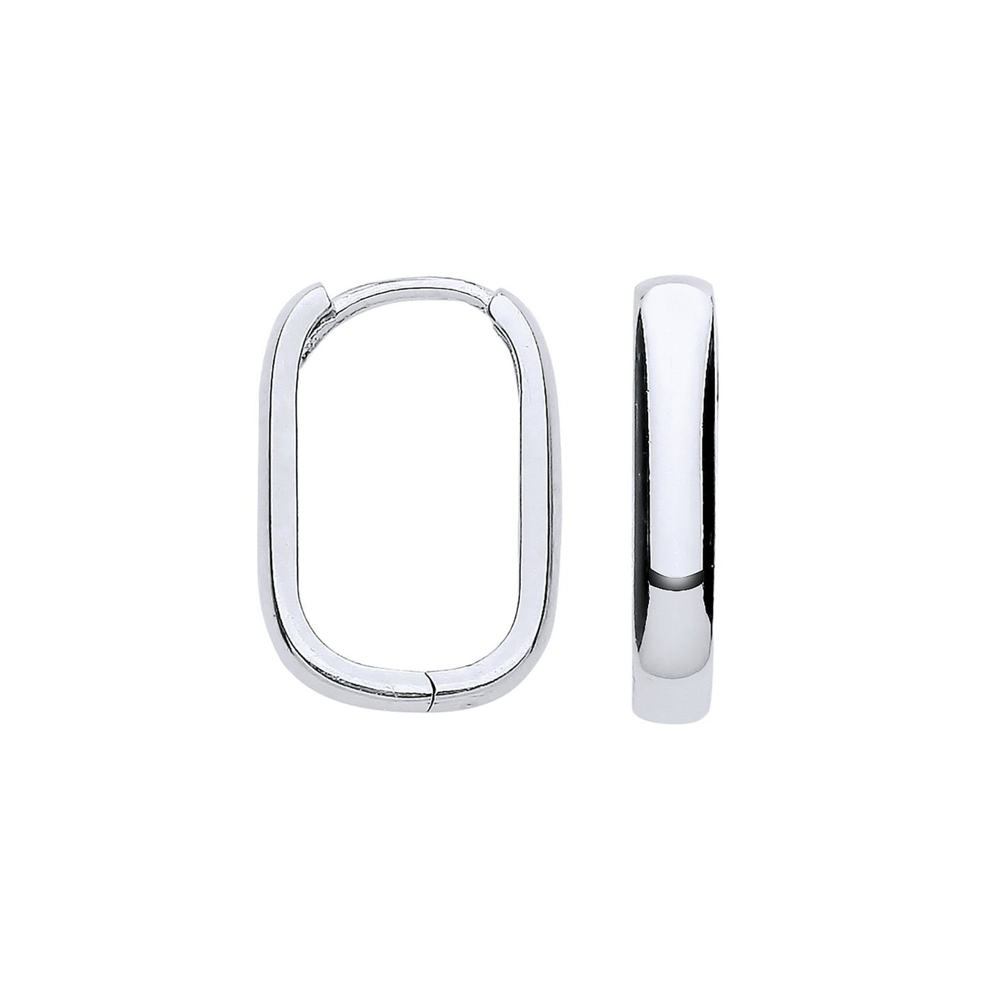White Gold Rectangle Huggie Hoop Earrings Hinged Huggies Hallmarked