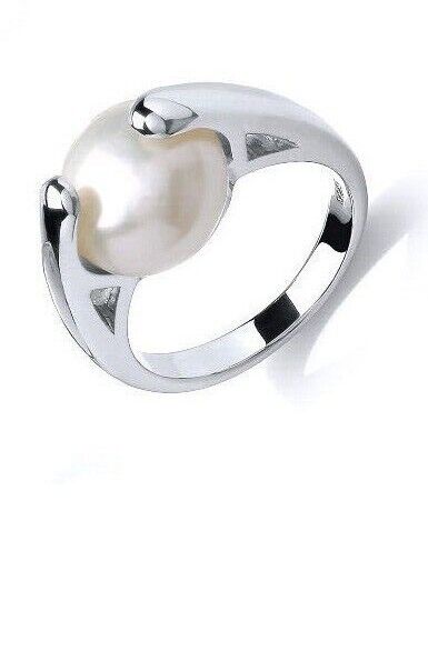 Platinum Plated Sterling Silver Freshwater Cultured Pearl Ring