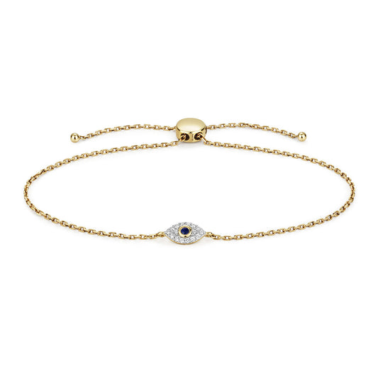 Sapphire and Diamond Evil Eye Toggle Bracelet 9ct Yellow Gold